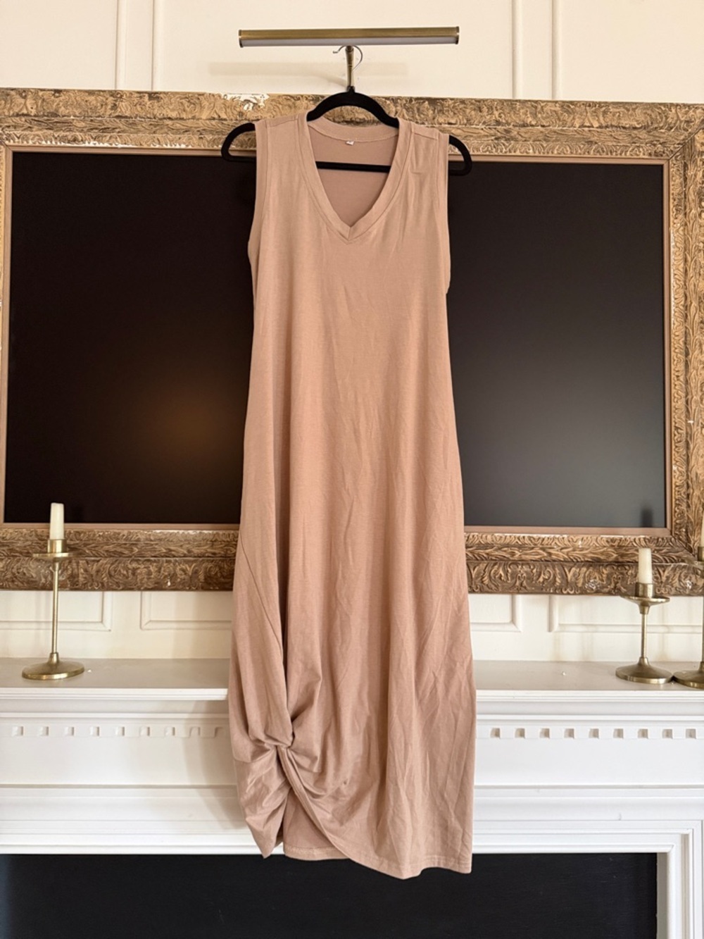 Sleeveless V-Neck Knot Hem Maxi Dress in Beige - Picture 1 of 1